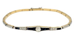 Vintage Diamant und blauer Saphir Art Deco Stil Link Armband in 14 Karat Gold