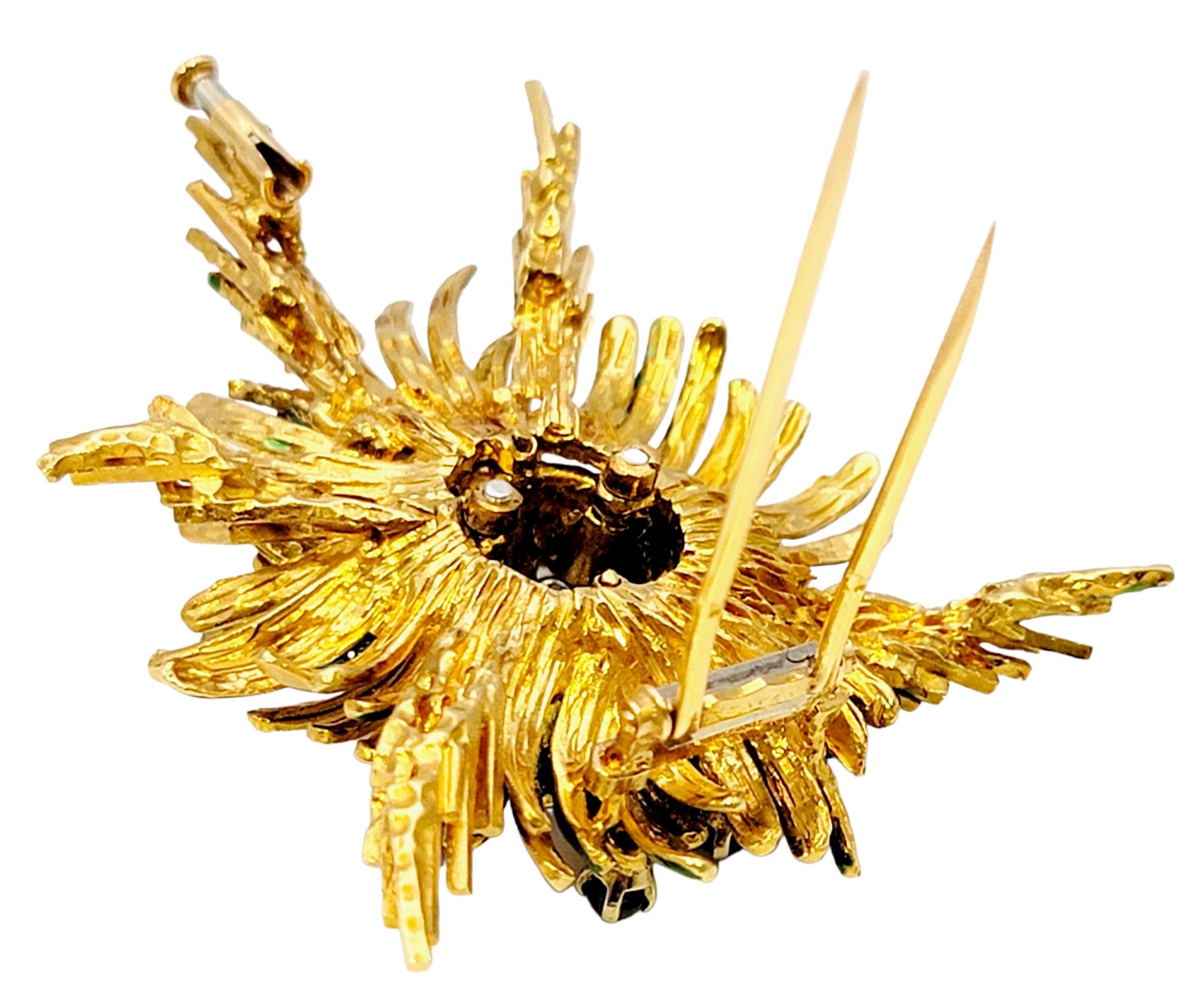 Vintage Diamond and Cabochon Sapphire Spray Brooch in 18 Karat Gold and Enamel For Sale 6