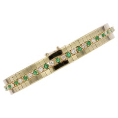 Vintage Diamond and Emerald 14K Yellow Gold Tennis Bracelet