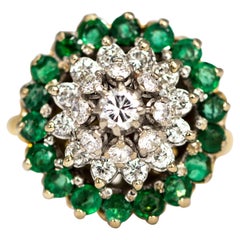 Vintage Diamond and Emerald 9 Carat Gold Statement Cluster Ring