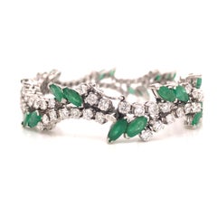 Vintage Diamond and Emerald Bracelet in 12K White Gold