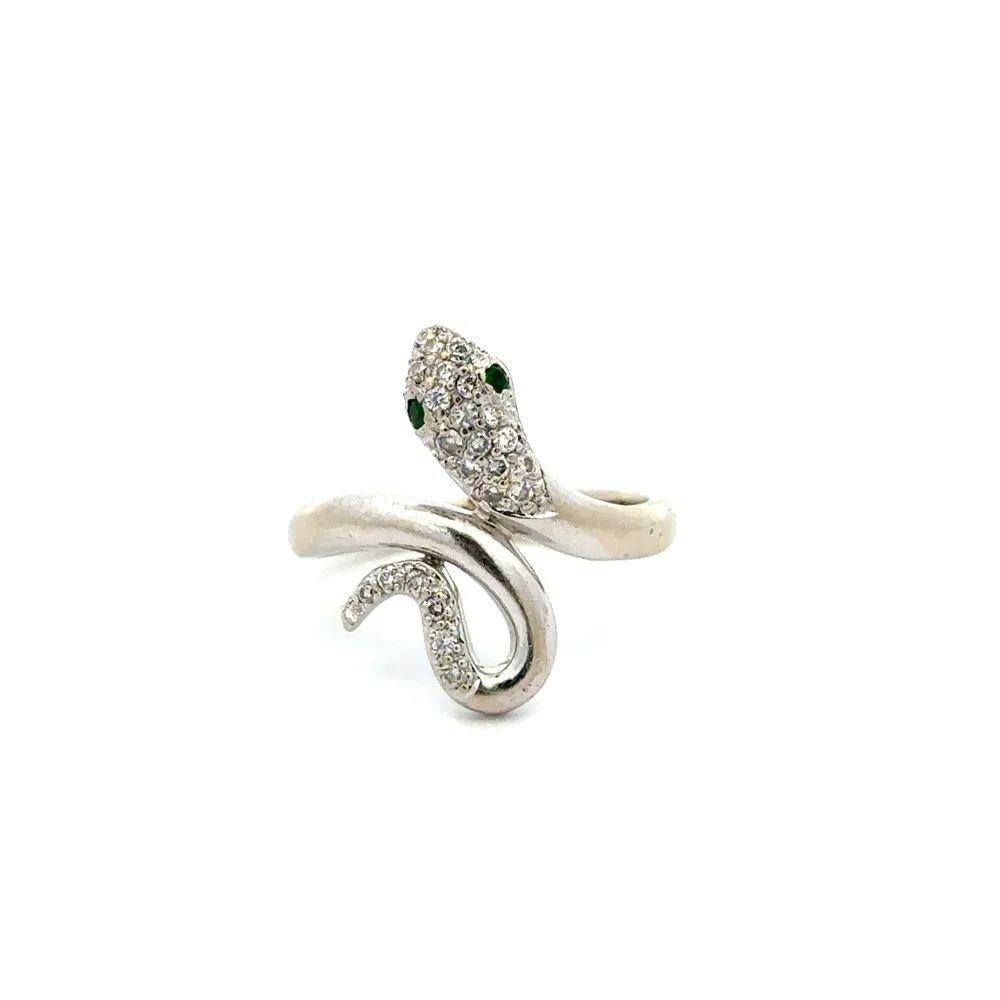 Round Cut Vintage Diamond and Emerald Eyes Serpent Snake Gold Ring For Sale