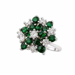 Vintage Diamond and Emerald Gold 1950s Mid Century Cluster Ring