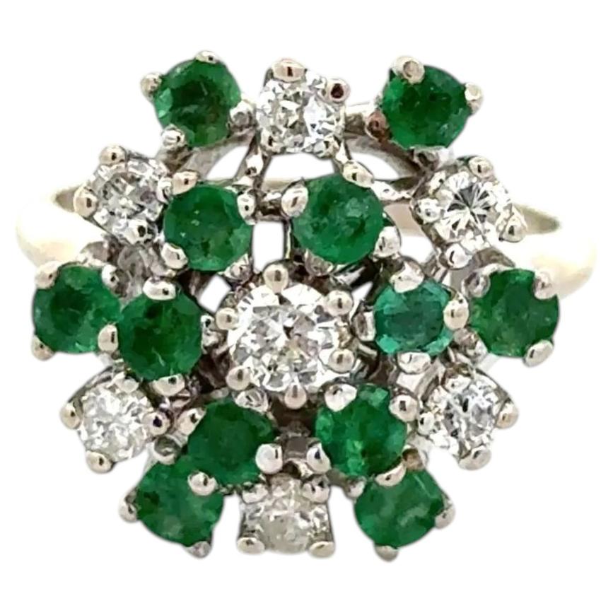 Vintage Diamond and Emerald Gold 1950s Mid Century Cluster Ring