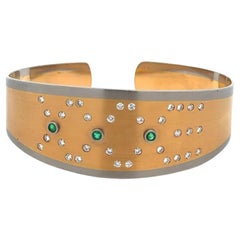 Vintage Diamond and Emerald Gold and Palladium Statement Cuff Bracelet