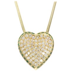 Vintage Diamond and Emerald Heart Slide Pendant 1.21 Carat Total Weight