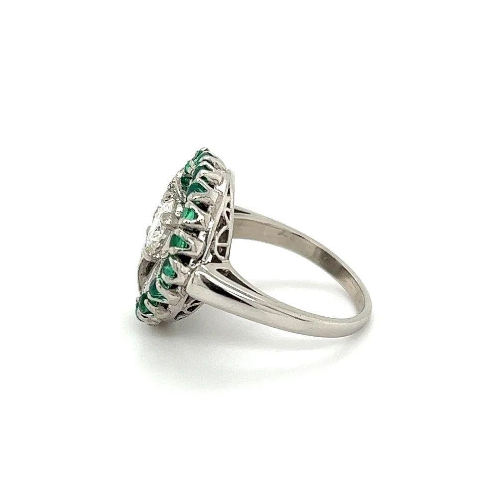 Women's Vintage Diamond and Emerald Platinum Retro Cocktail Ring For Sale