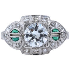 Antique Diamond and Emerald Ring Old European Cuts 1.50 Carat