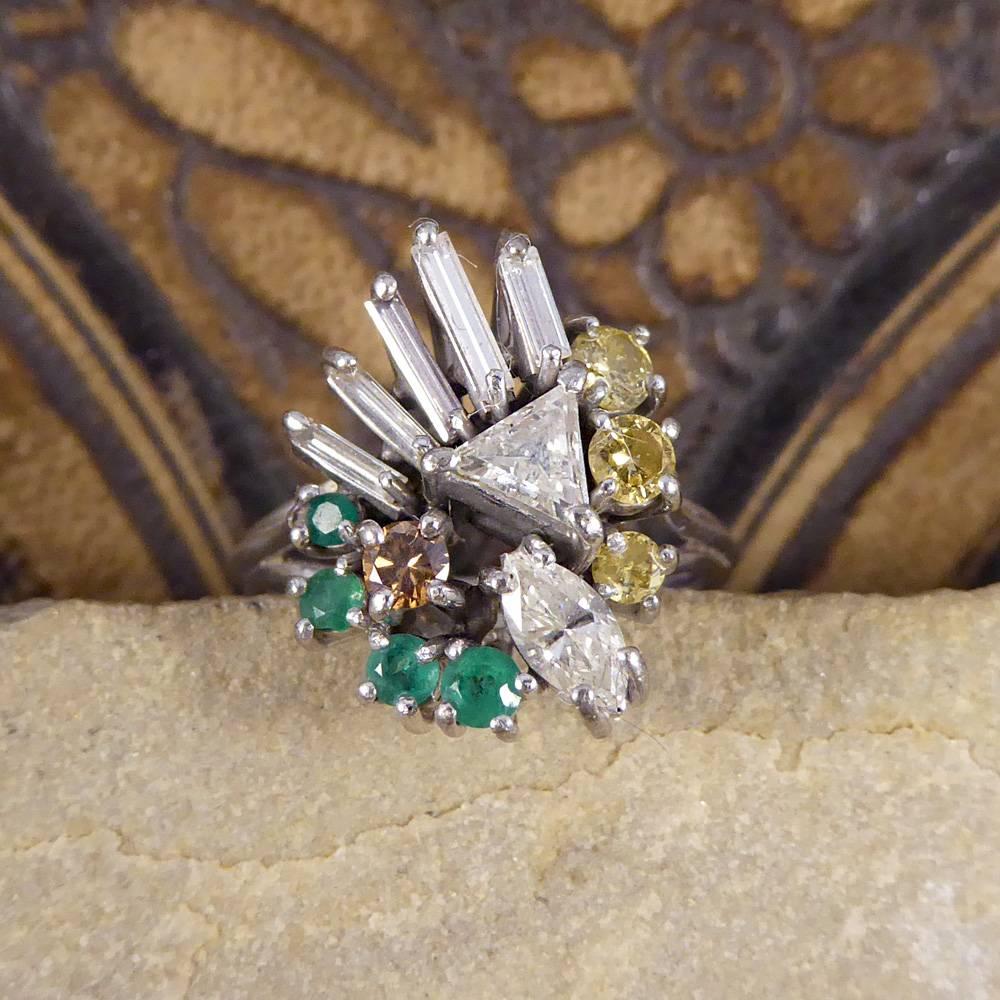 Vintage Diamond and Emerald Statement Ring in 18 Carat White Gold 6