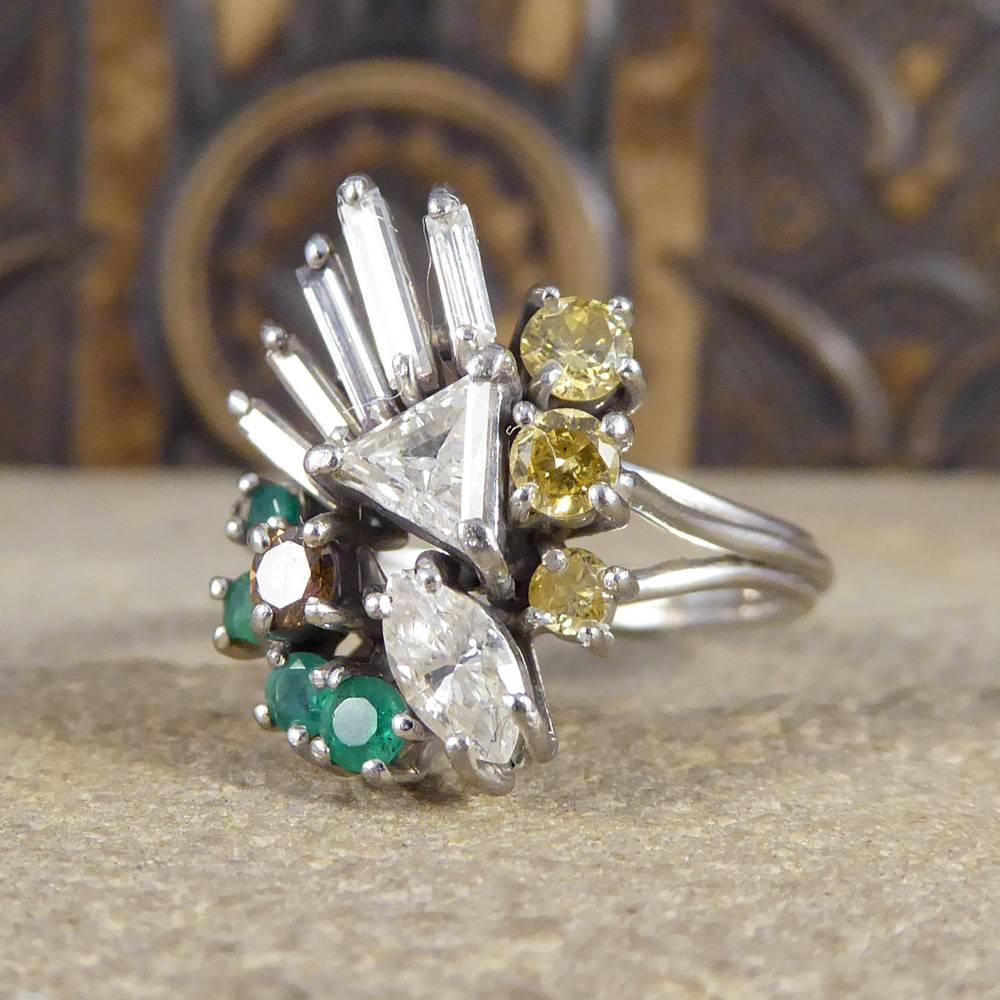 Vintage Diamond and Emerald Statement Ring in 18 Carat White Gold 1