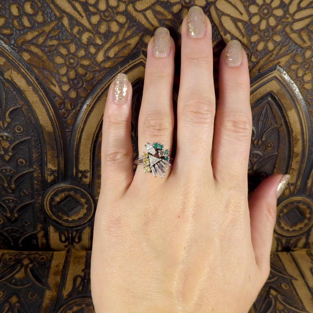 Vintage Diamond and Emerald Statement Ring in 18 Carat White Gold 3