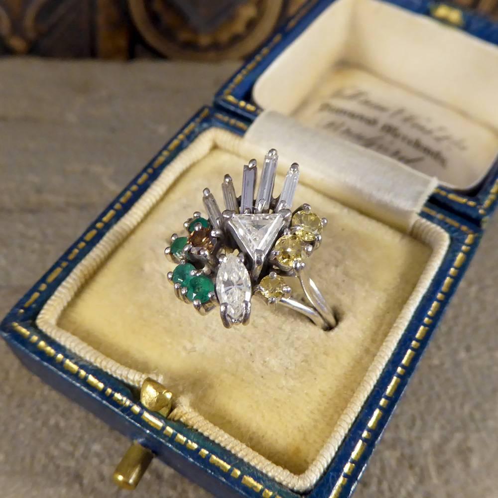 Vintage Diamond and Emerald Statement Ring in 18 Carat White Gold 5
