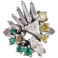Vintage Diamond and Emerald Statement Ring in 18 Carat White Gold