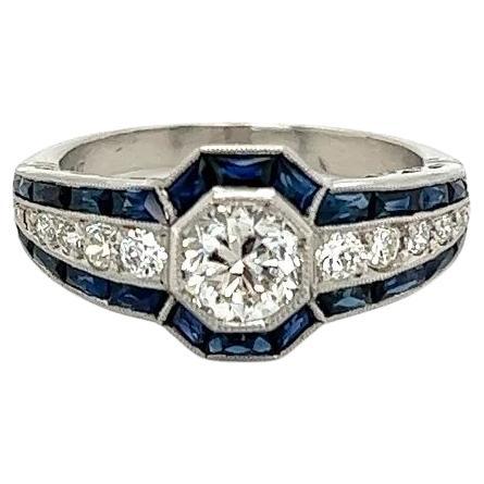 Vintage Diamond and French Cut Sapphire Platinum Cocktail Ring