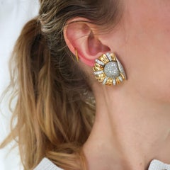 Vintage Diamond and Gold Flowerburst Earrings, 3.00 Carats, Circa 1950