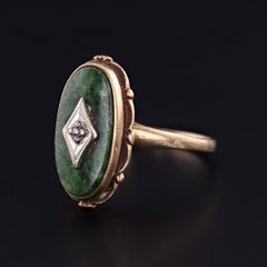 Vintage-Ring aus 10-karätigem Gold mit Diamant und grünem Chalcedon