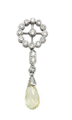 Vintage Diamond and Lemon Citrine Dangle Earrings in 14 Karat White Gold
