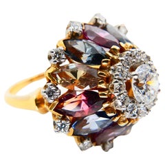 Vintage Diamond and Multicolored Sapphire Dome Cocktail Ring, 18K YG 
Platinum