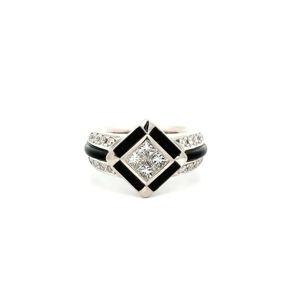 Art Deco Vintage Diamond and Onyx Cocktail Platinum Ring