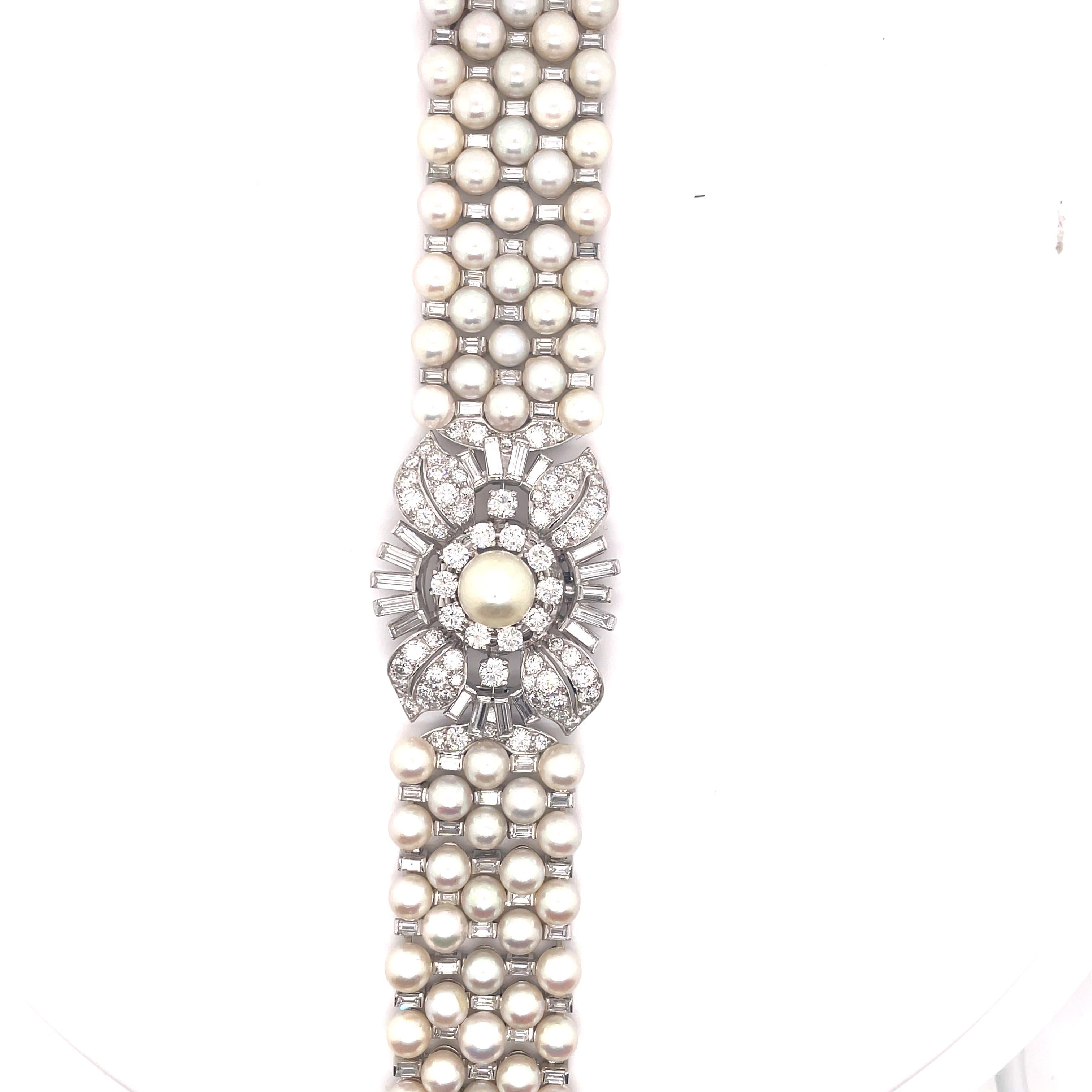 Baguette Cut Vintage Diamond and Pear Bracelet Platinum Art Deco Style