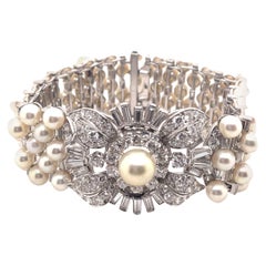 Bracciale vintage con diamanti e pere in platino in stile Art Deco