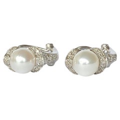 Vintage Diamond and Pearl 14 Carat White Gold Stud Earrings