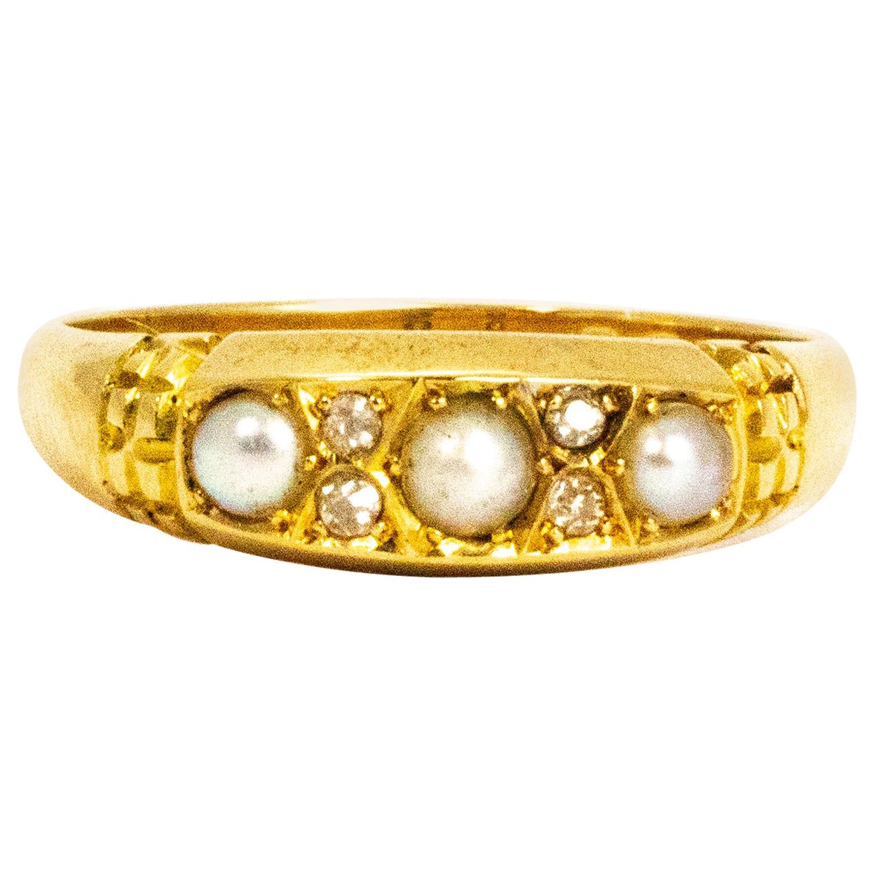 Vintage Diamond and Pearl 18 Carat Gold Band