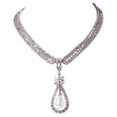 Vintage Diamond and Pearl Convertible Collar Necklace