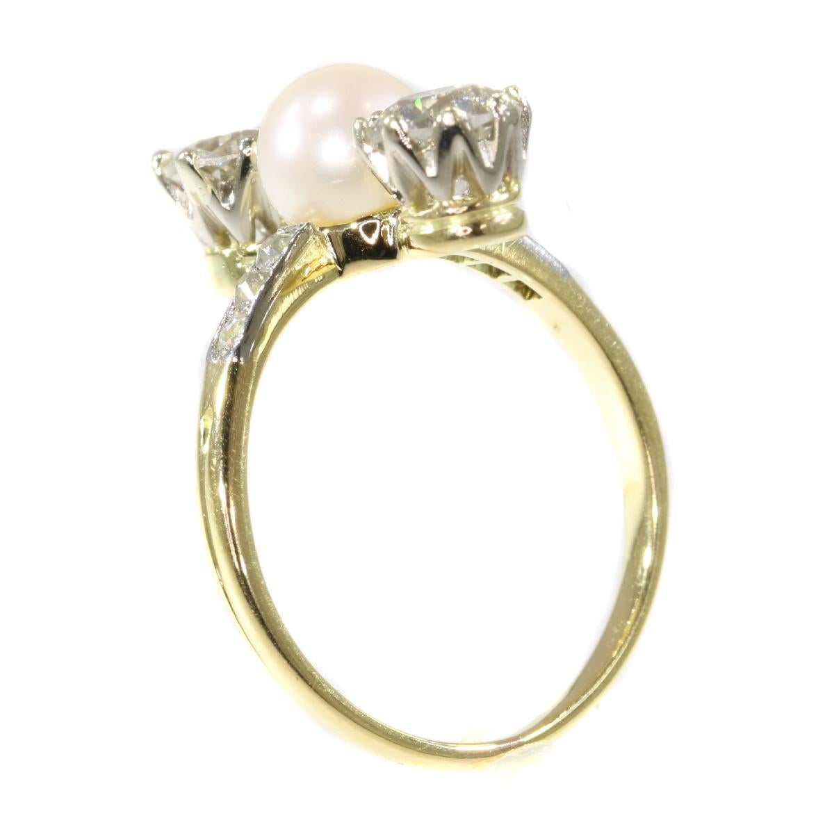 Belle Époque Vintage Diamond and Pearl Engagement Ring Belle Epoque Period For Sale