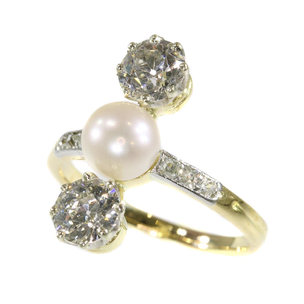 Vintage Diamond and Pearl Engagement Ring Belle Epoque Period For Sale