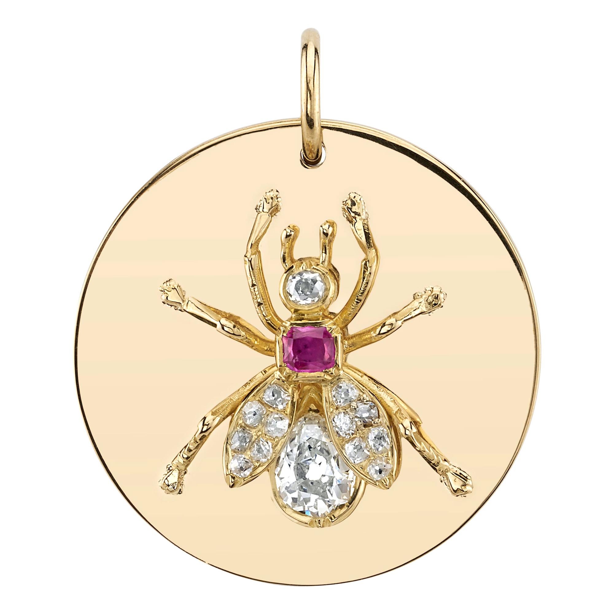 Handcrafted Junebug Vintage Diamond/Pink Sapphire Charm by Single Stone