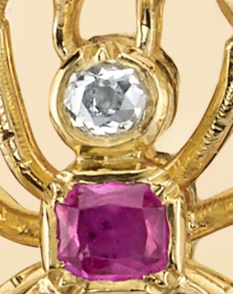 Pear Cut Handcrafted Junebug Vintage Diamond/Pink Sapphire Charm by Single Stone