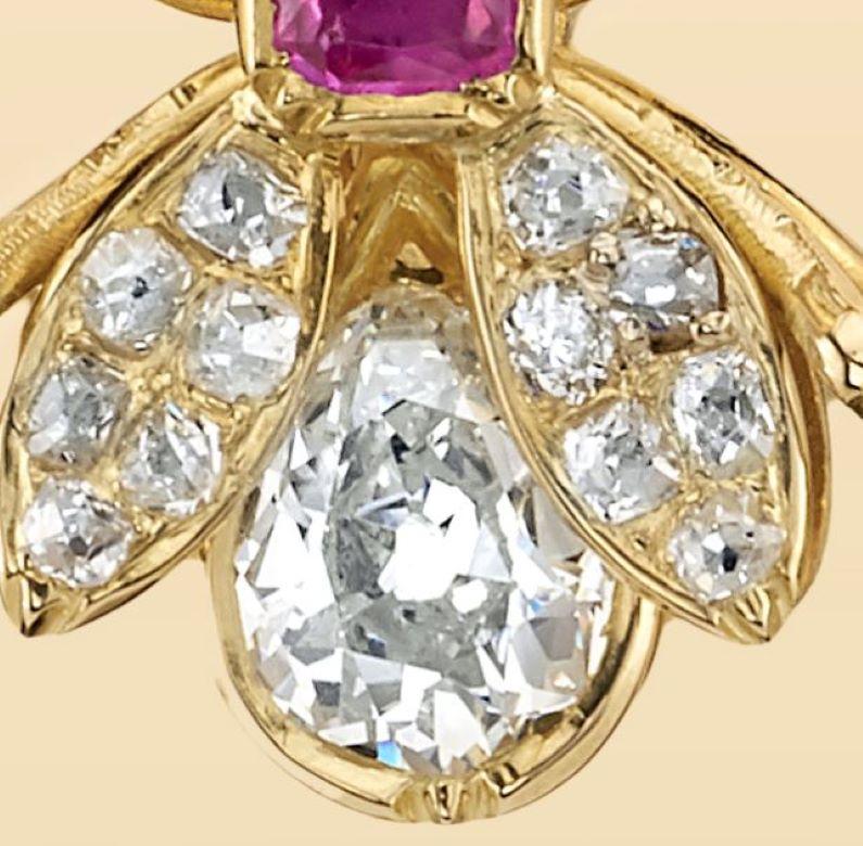 Handcrafted Junebug Vintage Diamond/Pink Sapphire Charm by Single Stone In New Condition In Los Angeles, CA