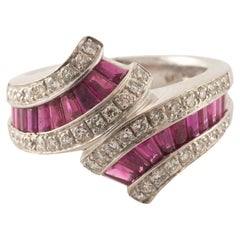 Vintage Diamond and Pink Sapphire Bypass Ring
