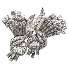 Vintage Diamond and Platinum Double Clip Brooch, Circa 1940