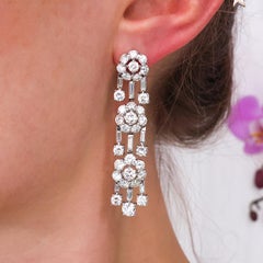 Vintage Diamond and Platinum Drop Earrings, Circa 1950, 12.50 Carats