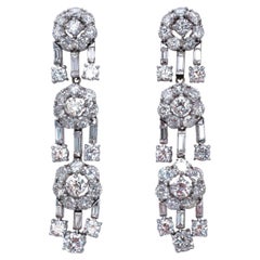Vintage Diamond and Platinum Drop Earrings, Circa 1950, 12.50 Carats