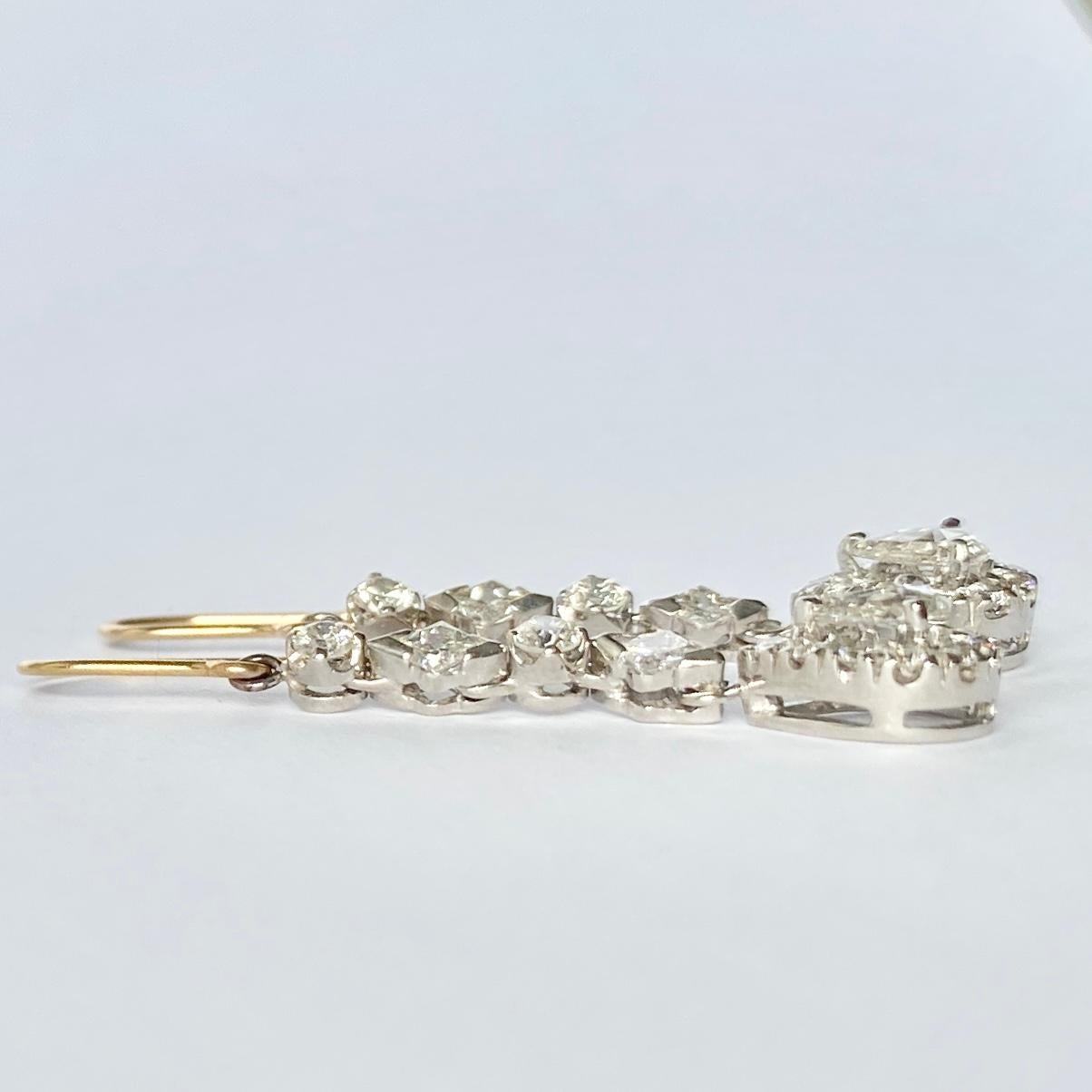 Modern Vintage Diamond and Platinum Drop Earrings For Sale