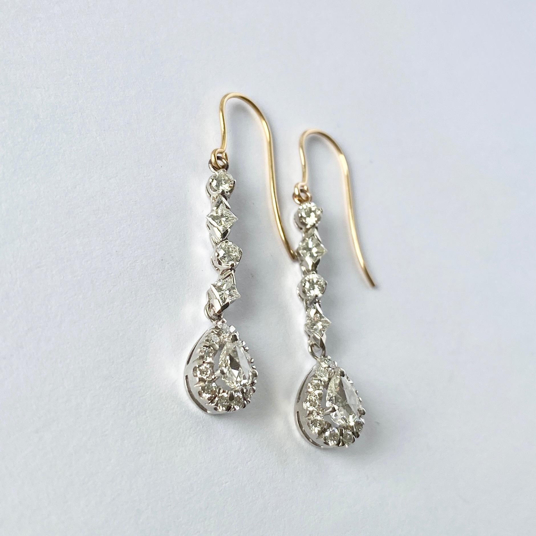 Vintage Diamond and Platinum Drop Earrings In Excellent Condition For Sale In Chipping Campden, GB