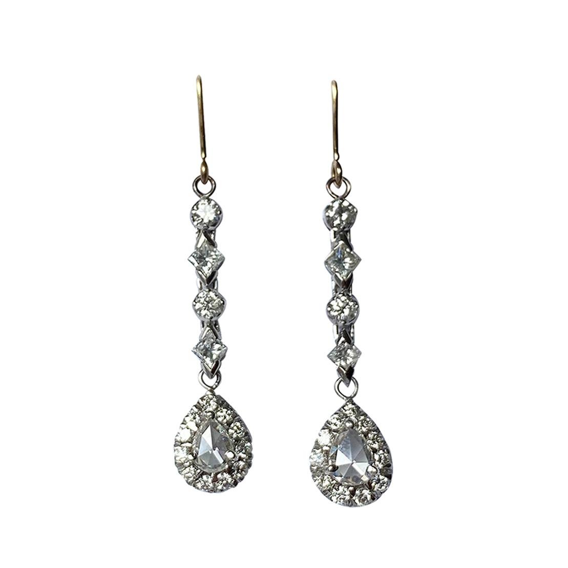 Pendientes de gota vintage de diamantes y platino