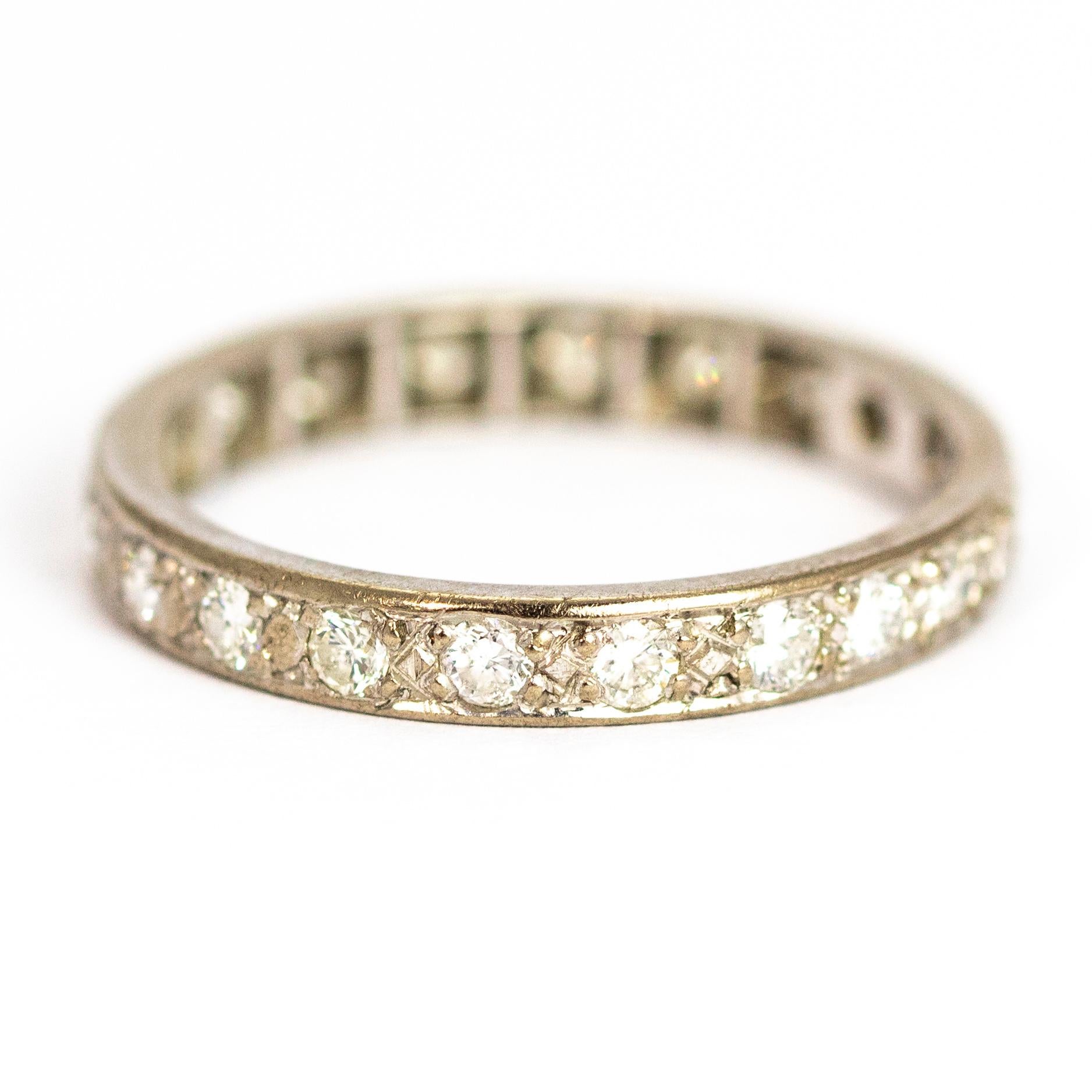 Vintage Diamond and Platinum Eternity Band In Good Condition For Sale In Chipping Campden, GB