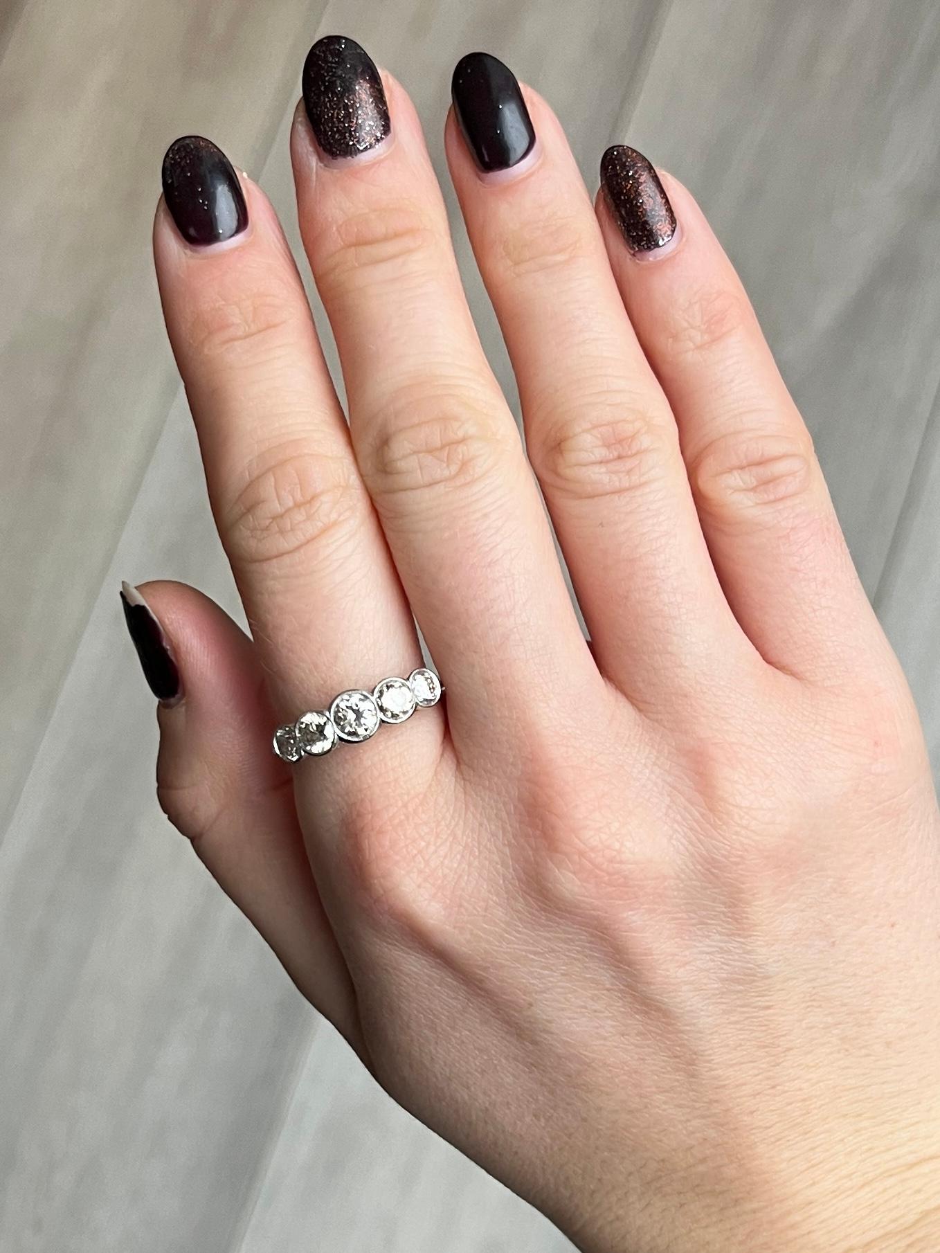 Round Cut Vintage Diamond and Platinum Five Stone Ring For Sale