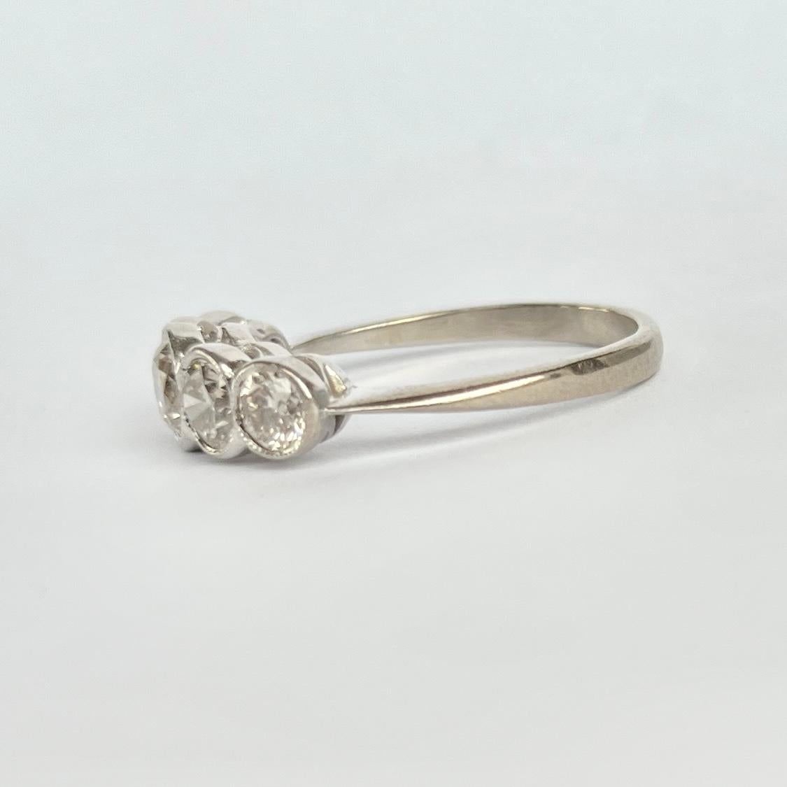 Women's Vintage Diamond and Platinum Five Stone Ring For Sale