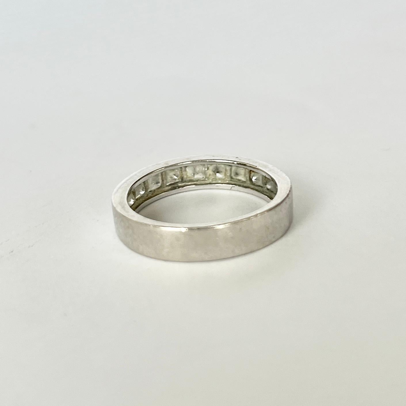 Vintage Diamond and Platinum Half Eternity Ring In Good Condition For Sale In Chipping Campden, GB