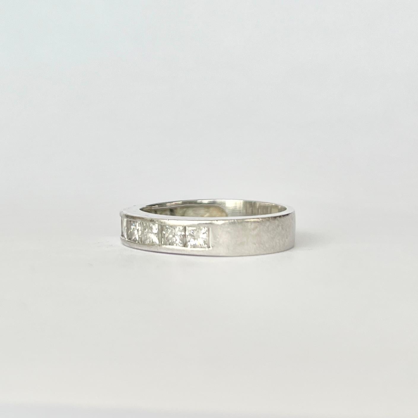 Women's Vintage Diamond and Platinum Half Eternity Ring For Sale