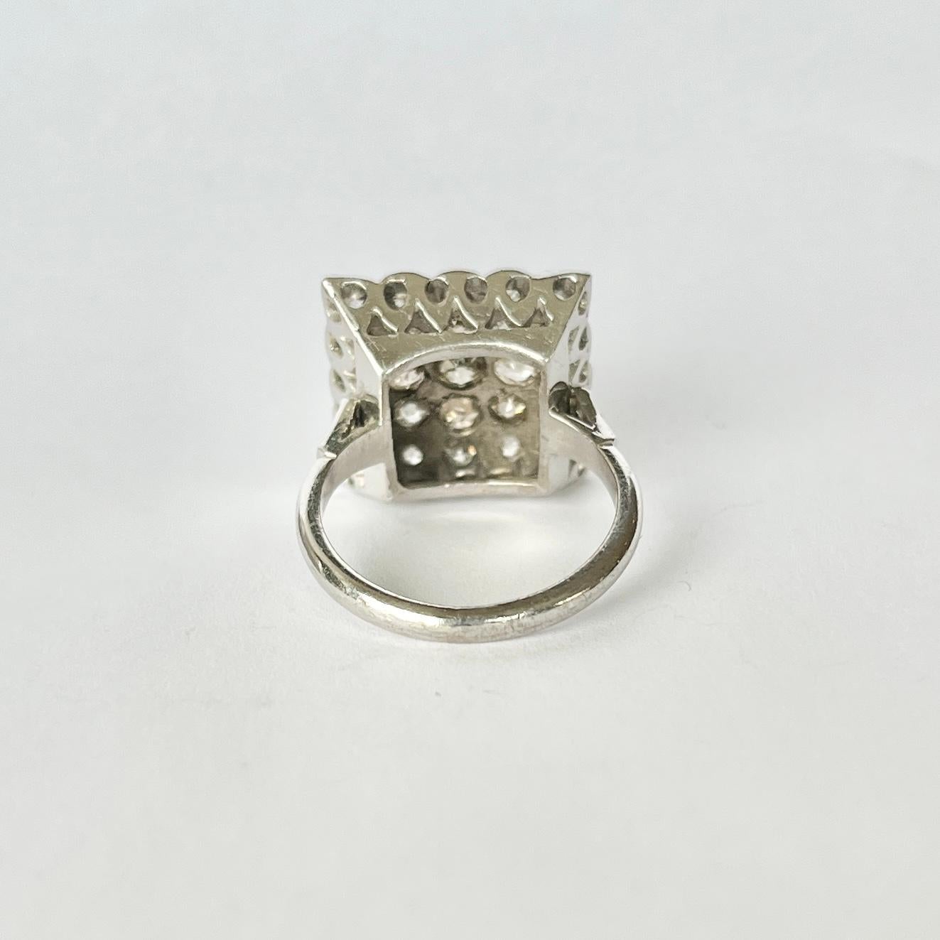 Vintage Diamond and Platinum Panel Ring In Good Condition In Chipping Campden, GB