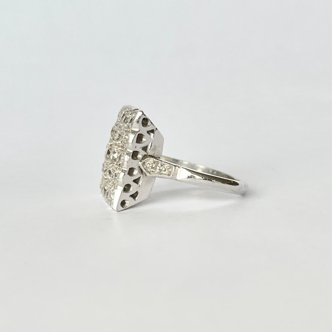 Women's Vintage Diamond and Platinum Panel Ring