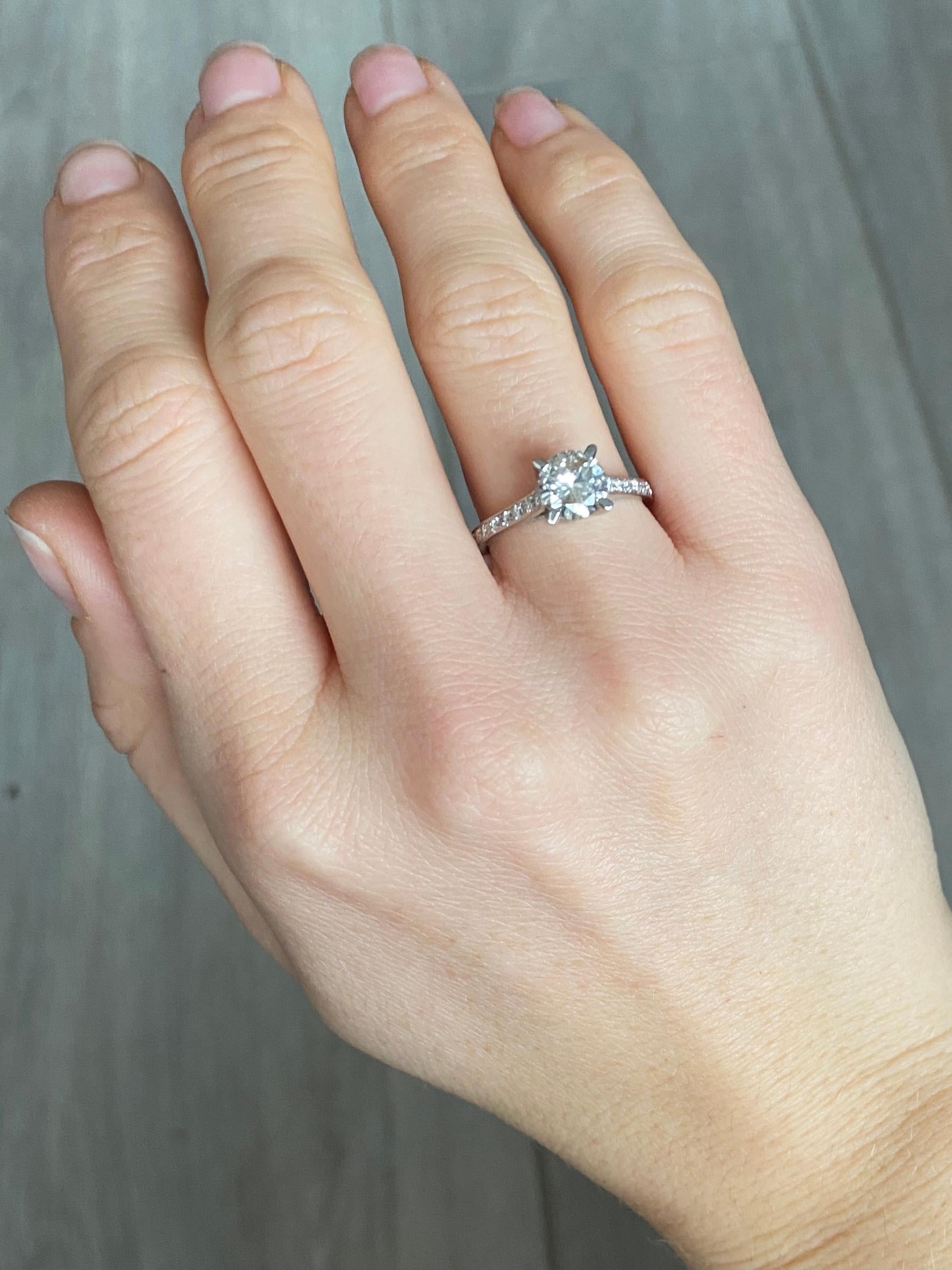 Modern Vintage Diamond and Platinum Solitaire Ring For Sale