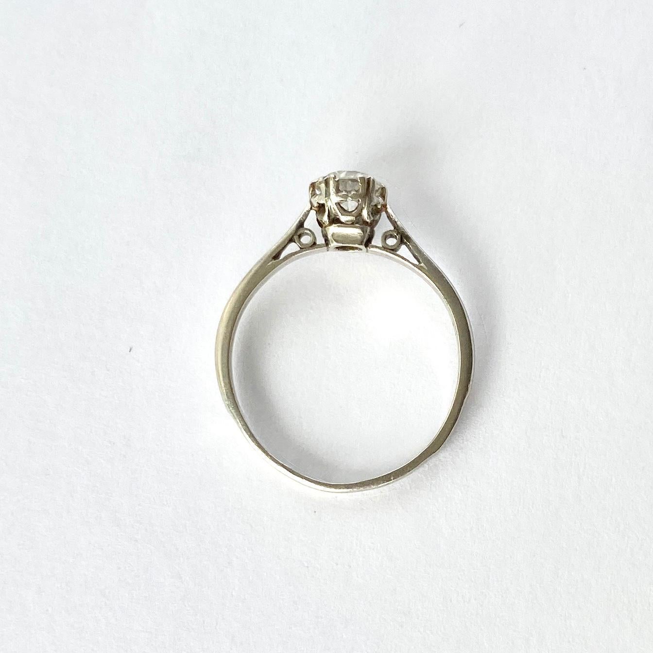Round Cut Vintage Diamond and Platinum Solitaire Ring For Sale