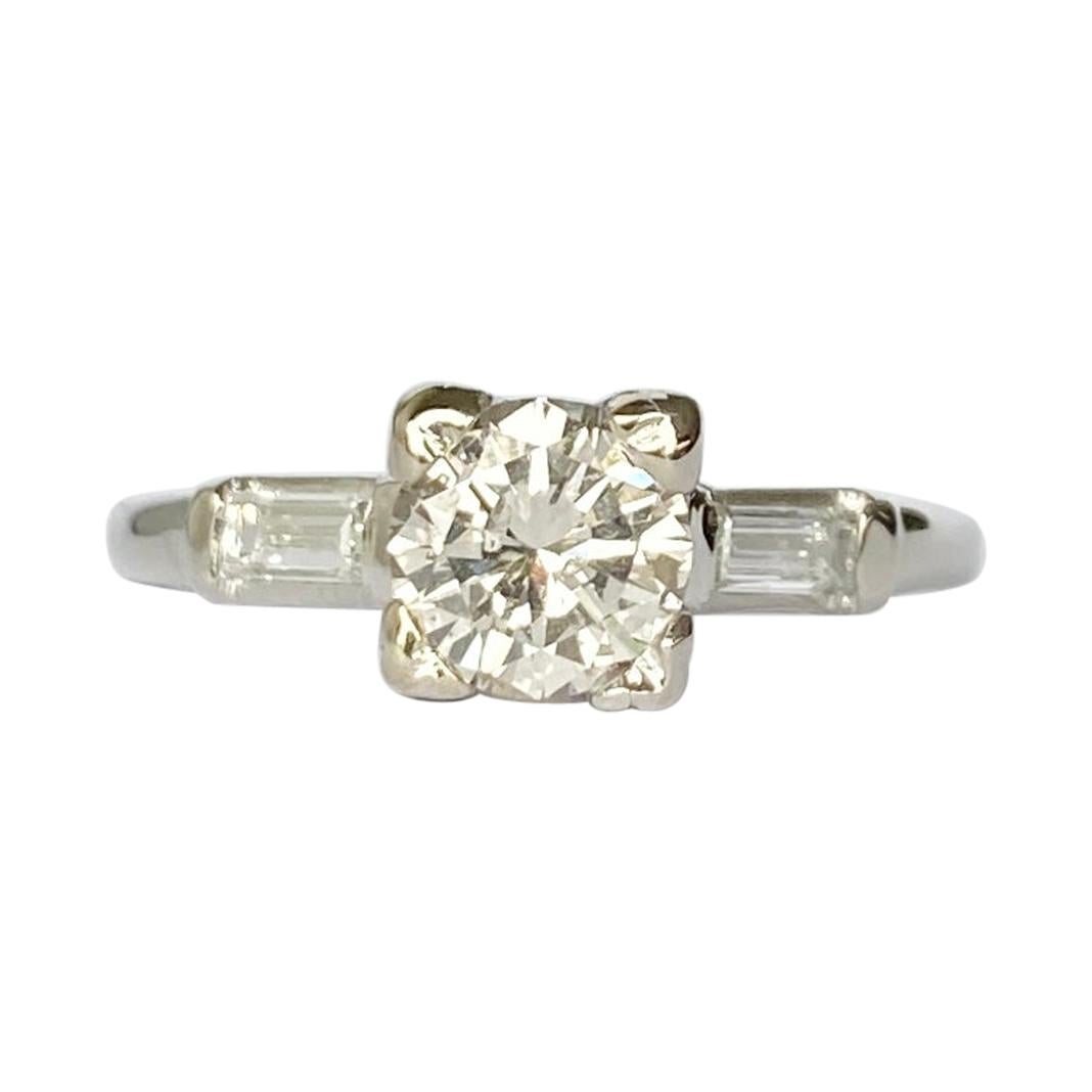 Vintage Diamond and Platinum Solitaire Ring For Sale